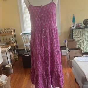 J. Crew Pink Floral Tiered Spaghetti-Strap Maxi Dress